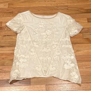 Sundance Top Women Medium Ivory Silk Blend Embroidered Floral  Blouse